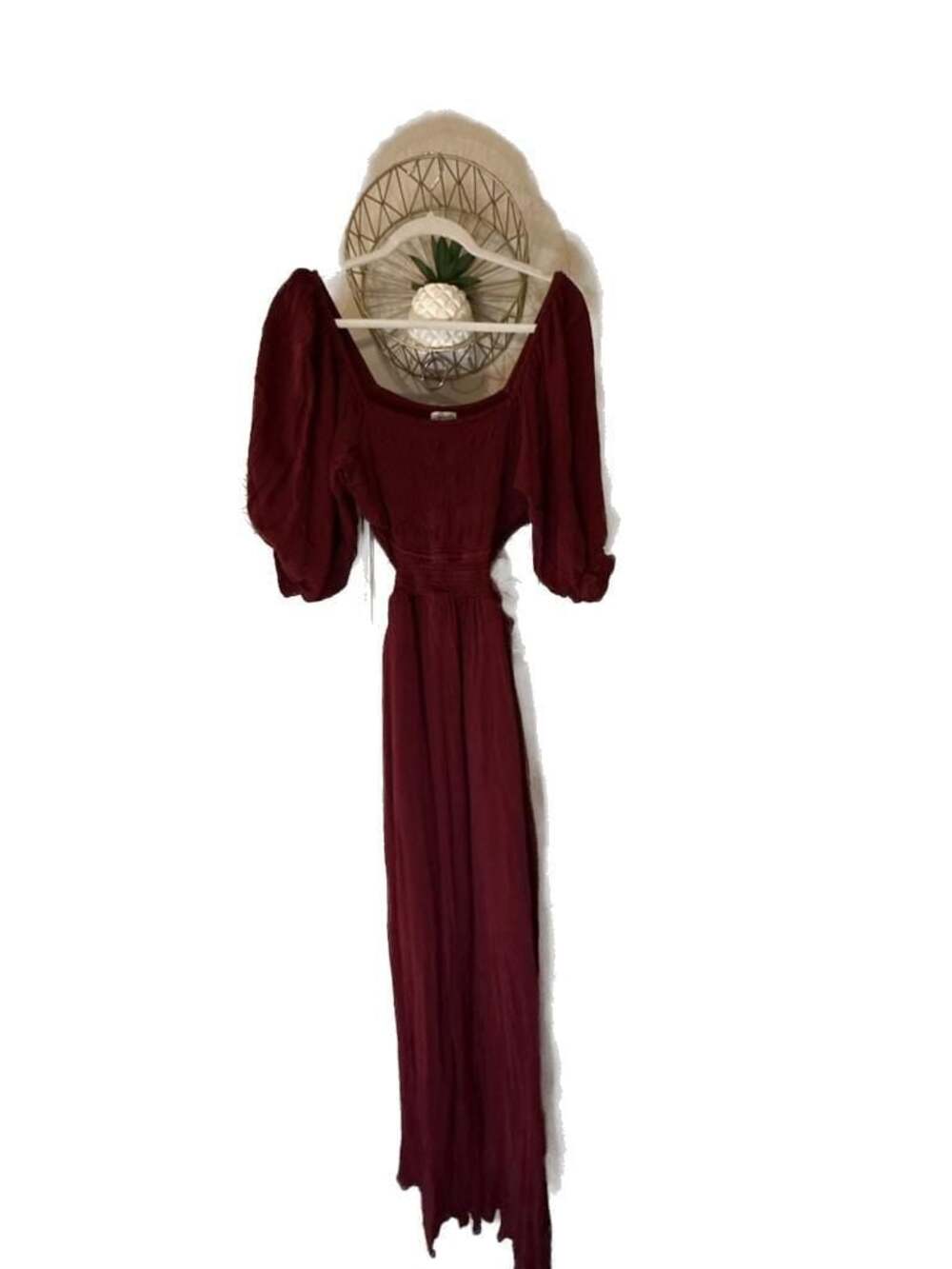 M Magnolia Boutique Maroon Puff Sleeve Cutout Maxi Dress